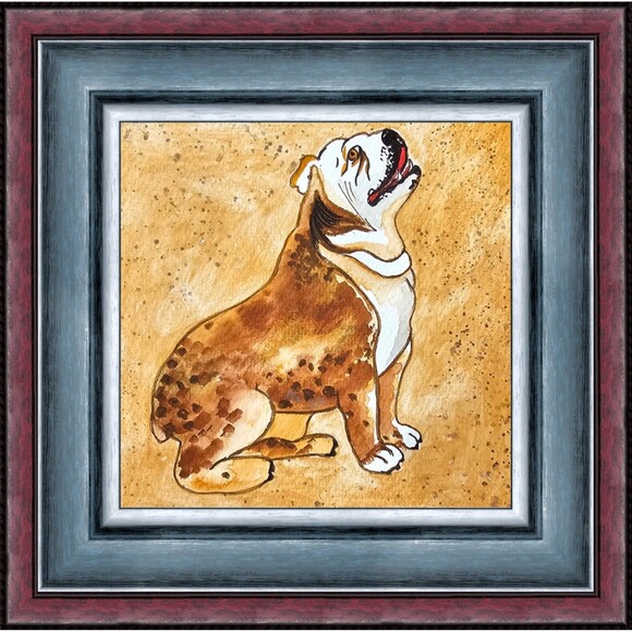 Bulldog Pet Portrait Watercolor Painting Original Art 8x8" Handmade Dog Owners - Picture 9 of 9